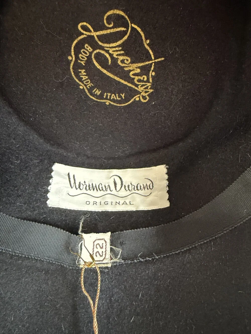 Vintage Norman Durand Black Faux Fur Bucket Hat with Grosgrain Ribbon